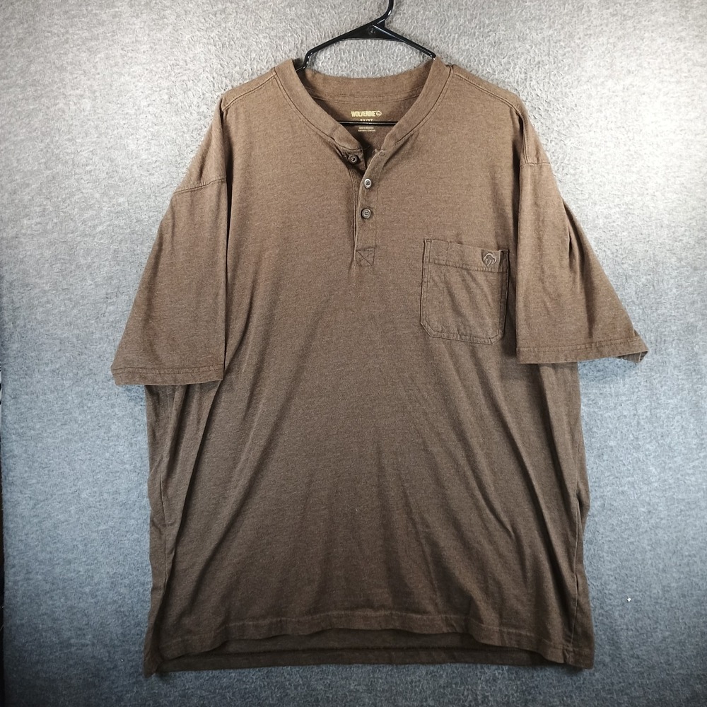 Wolverine Boots & Gear Henley Shirt Mens 3XL Brown hort Sleeve Pocket Buttons‎